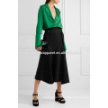 Black Belted Asymmetric Crepe Midi Skirt OEM/ODM Manufacture Wholesale Fashion Women Apparel (TA7015S)